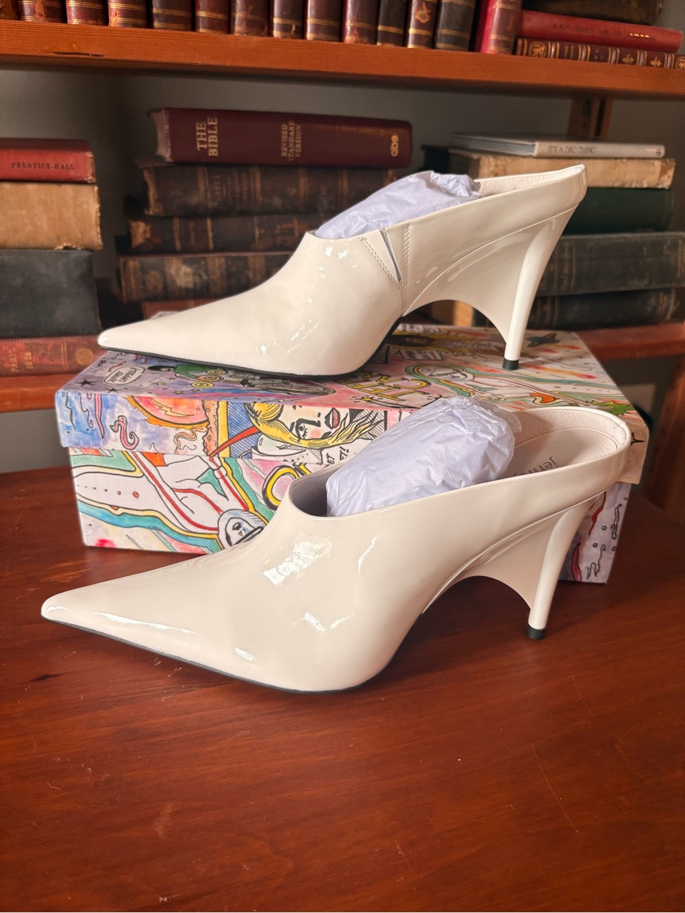 Jeffrey Campbell Vader Pointed Toe Mule White Patent Heels